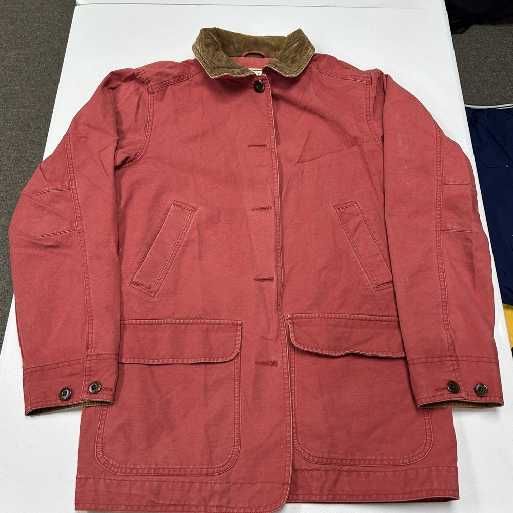 L.L. Bean Field Coat Women Medium Red Canvas Corduroy Trim Chore Jacket